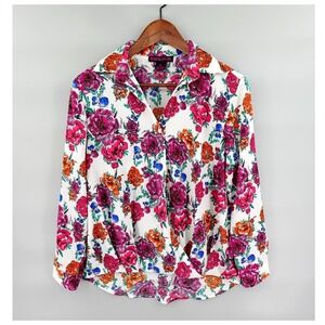 Rock and Roll Cowgirl Floral Surplice Shirt Small Pink Roses Western Boho Rodeo